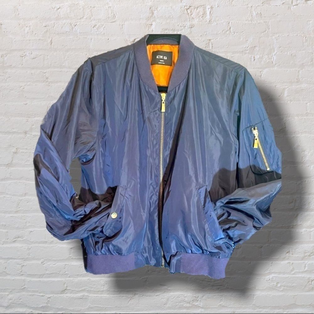 Active USA Navy Blue Flight Bomber Jacket with Orange Lining